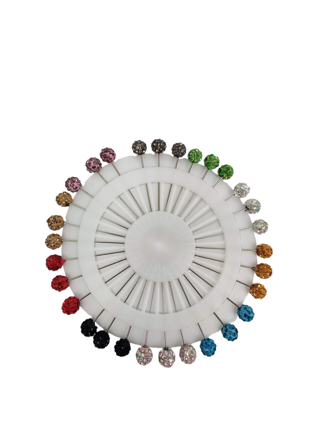 Vintage Rhinestone Ball Pin Multicolor - Wheel of 30