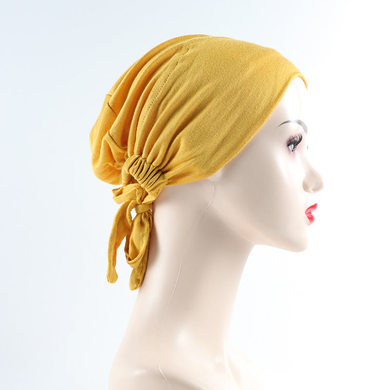 Elastic Adjustable Bonnet Undercap – Mustard