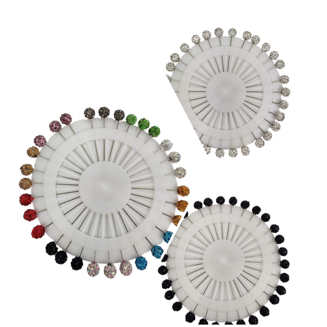 Vintage Rhinestone Ball Pin Multicolor - Wheel of 30