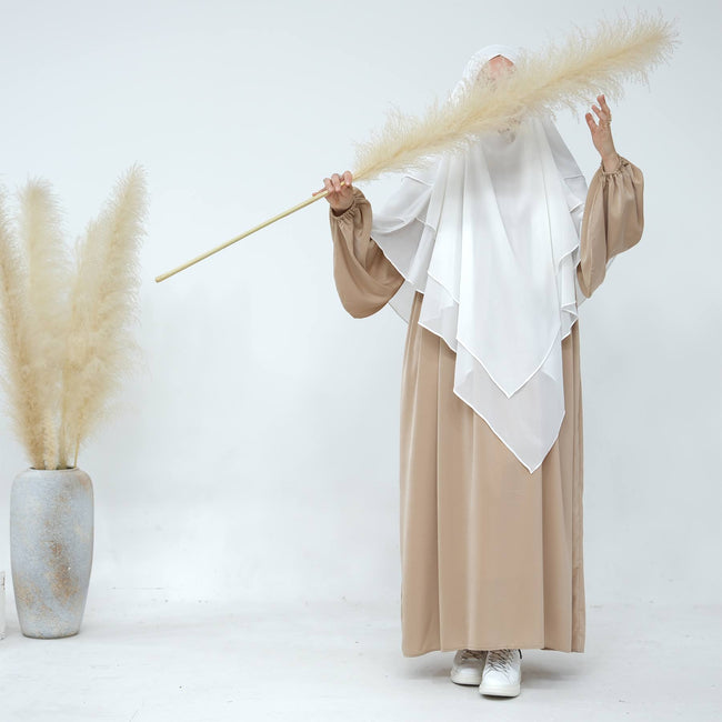 Khimar - 2 Layre front, 3 Layer Back - White