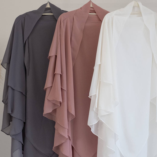 Khimar - 2 Layre front, 3 Layer Back - Gray