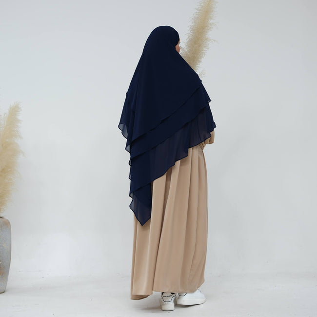 Khimar - 2 Layre front, 3 Layer Back - Navy Blue