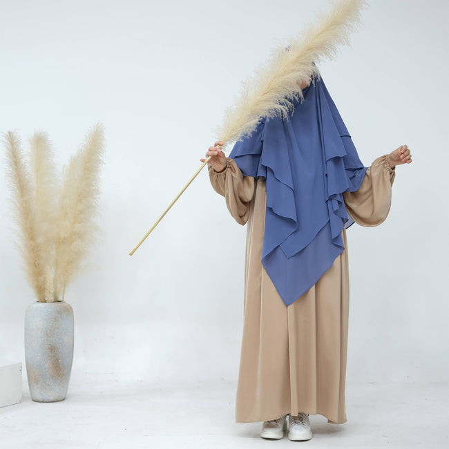 Khimar - 2 Layre front, 3 Layer Back - Dusty Blue