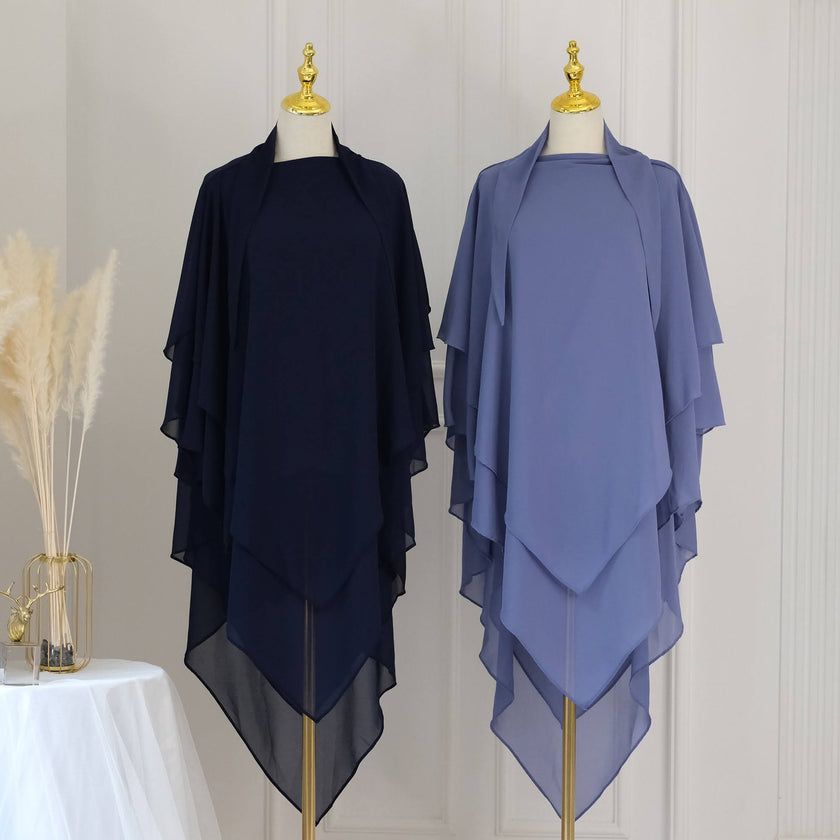 Khimar - 2 Layre front, 3 Layer Back - Dusty Blue